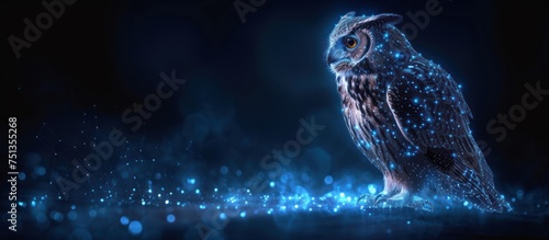 Owl low poly wireframe on dark background