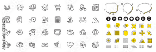 Set of Bike timer, Wifi and Ambulance transport line icons for web app. Design elements, Social media icons. Click hand, Coronavirus vaccine, Security icons. Reject, Blood, Lighthouse signs. Vector photo