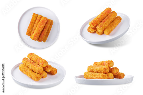 Obraz na plátně Fried Crab sticks in crumbs on a white isolated background