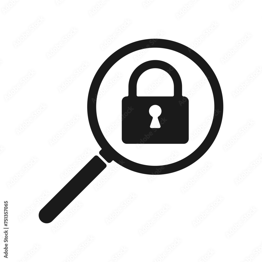 Magnifying glass icon with lock. Vector illustration Magnifying glass icon with lock. Vector illustration