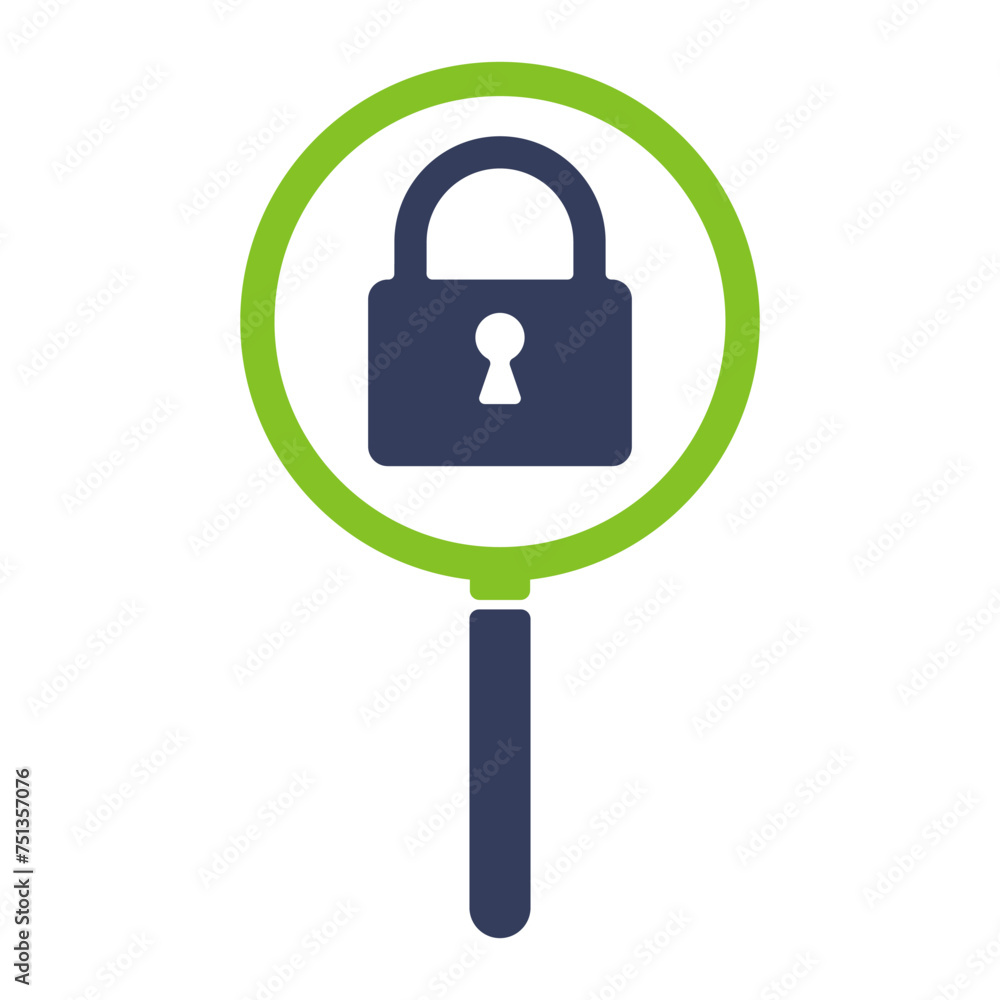 Magnifying glass icon with lock. Vector illustration Magnifying glass icon with lock. Vector illustration