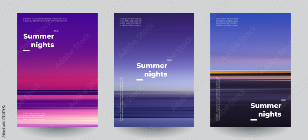 Summer beach night backgrounds set. Creative gradients in summer colors. Ocean horizon, beach and sunsets. Summer beach night backgrounds set. Creative gradients in summer colors. Ocean horizon, beach and sunsets.