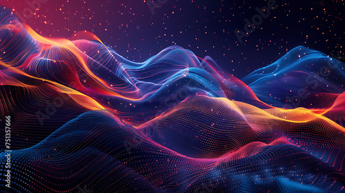3d vector abstract landscape background with glowing particles. Futuristic technology style.