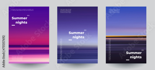 Summer beach night backgrounds set. Creative gradients in summer colors. Ocean horizon, beach and sunsets.