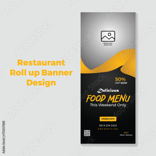 Food and Restaurant roll up banner design template