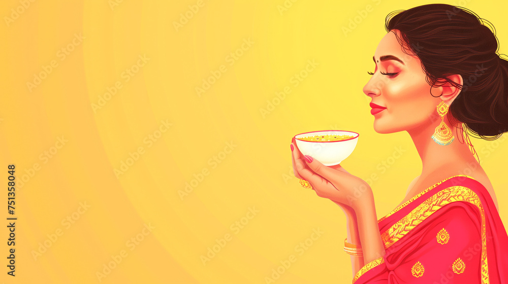 Modern Indian lady enjoying Shrikhand Modern Indian lady enjoying Shrikhand