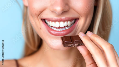 Woman with a sweet tooth enjoying chocolate