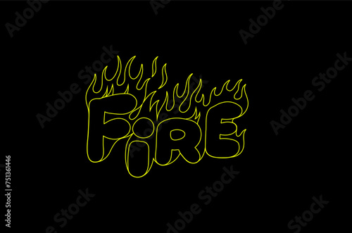 Outline image of the word “FIRE” stylized to look like it’s on fire. Neon sign. Vector image.