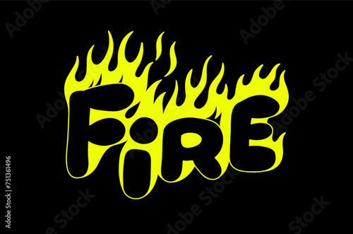 Outline image of the word “FIRE” stylized to look like it’s on fire. Neon sign. Vector image.