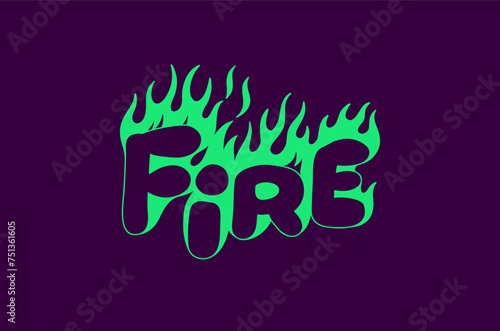 Outline image of the word “FIRE” stylized to look like it’s on fire. Neon sign. Vector image.