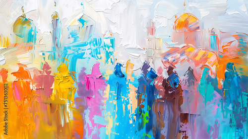 Abstract oil paint hand painting, mosque, Ramadan kareem, holy month of ramadan