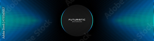 3D black blue techno abstract background overlap layer on dark space with glowing lines decoration. Modern graphic design element circles style concept for web, poster, flyer, card, or brochure cover