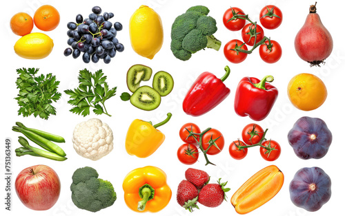 Collection of Fruits and Veggies isolated on transparent Background