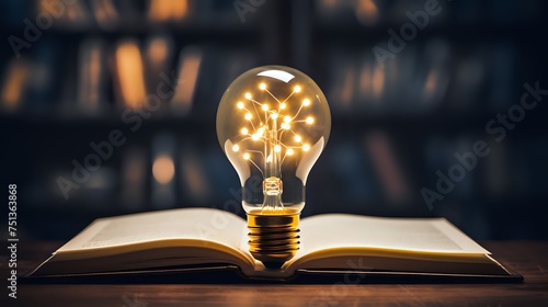 Light bulb on the pages of a book.