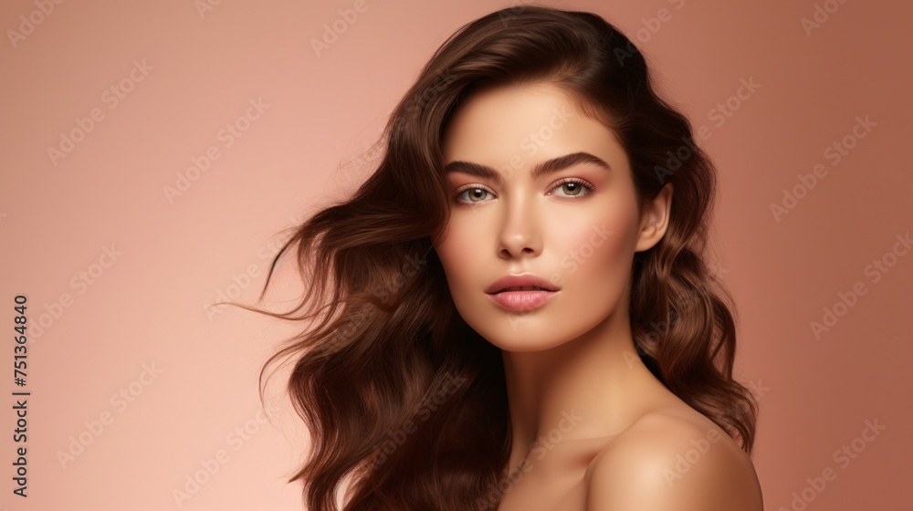 Radiant Beauty Portrait With Flowing Hair for Cosmetic Ad
