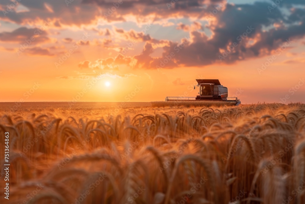 Fototapeta premium Golden Harvest: Sunset Amidst the Wheat Fields