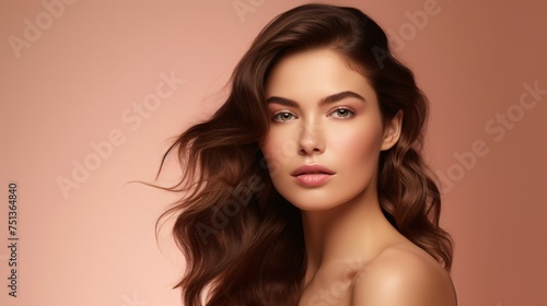 Radiant Beauty Portrait With Flowing Hair for Cosmetic Ad