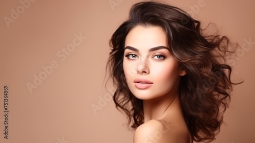 Radiant Beauty Portrait With Flowing Hair for Cosmetic Ad