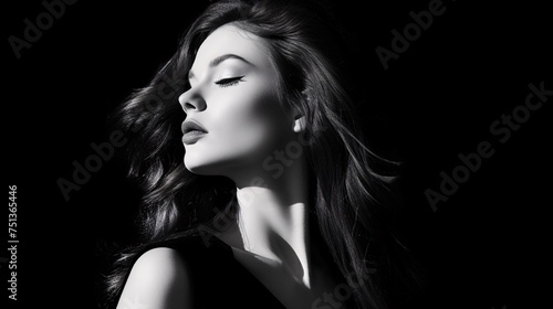 Close-Up Black and White Portrait of a Young Woman © provectors