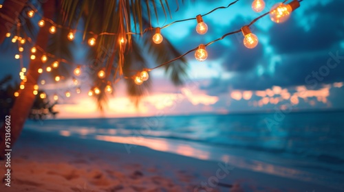a string of lights on a beach