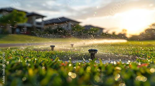 Sprinkler Spraying Water on Lawn