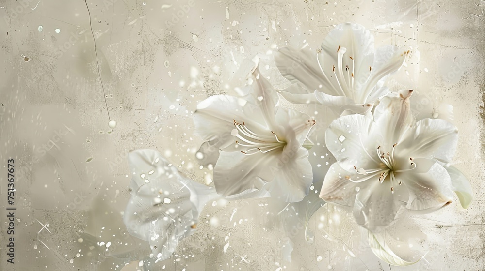 snow-white flowers adorned with delicate water splatters against a wallpaper backdrop, creating a serene and tranquil scene that evokes a sense of peace and serenity. snow-white flowers adorned with delicate water splatters against a wallpaper backdrop, creating a serene and tranquil scene that evokes a sense of peace and serenity.