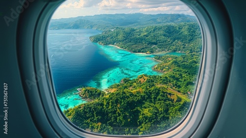 Airplane Window View of Tropical Island