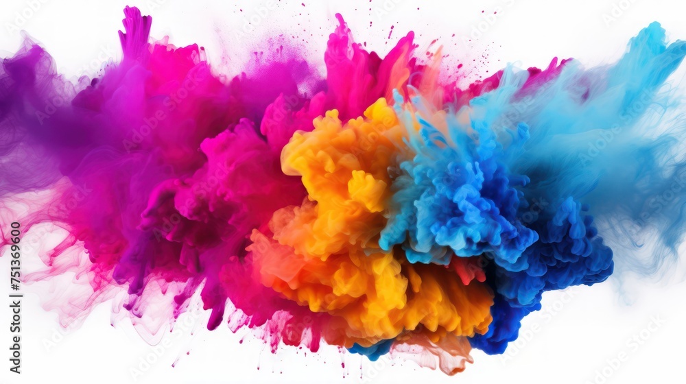 Colored powder explosions on a white background