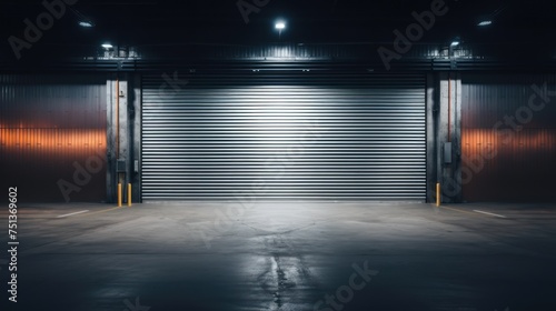 Concrete floor and a closed door for product display or an industrial background photo
