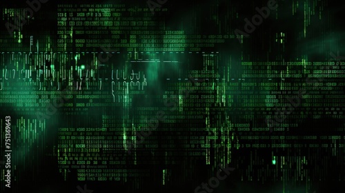 Dark green background with computer code