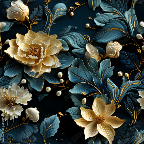 A luxury seamless pattern featuring exquisite elements like golden filigree
