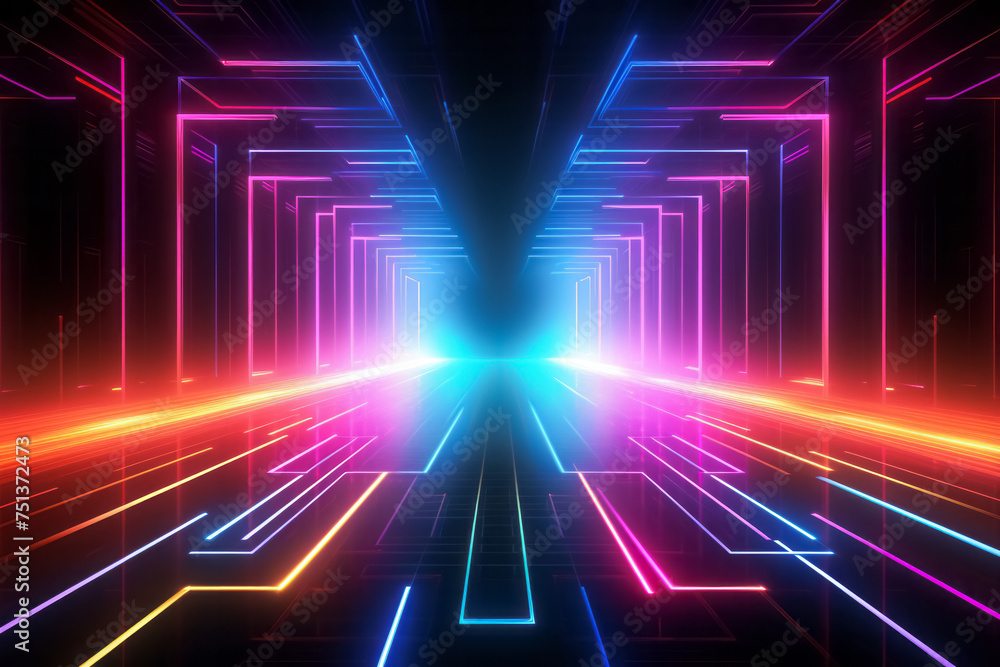 Motion speed neon light tunnel or corridor. Futuristic laser cyberspace perspective background. Motion speed neon light tunnel or corridor. Futuristic laser cyberspace perspective background.