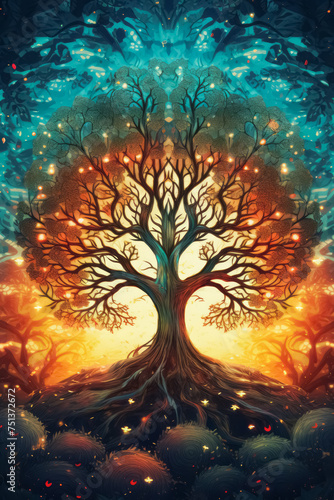 Beautiful Tree of Life illustration, sacred symbol. Individuality, prosperity and growth concept.