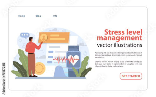 Stress Level Management illustration. A figure calmly engages with user-friendly.