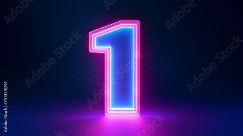 3D Neon Glow Number One on a Dark Futuristic Background