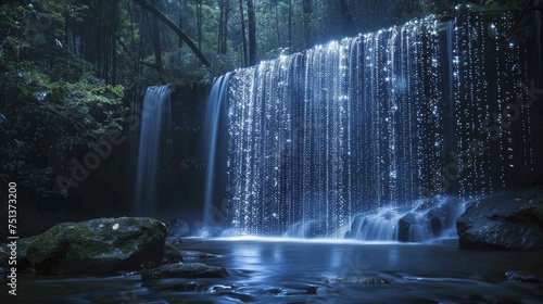 Social Media Sentiment Stream: A digital waterfall displaying real-time social media sentiment analysis for franchises, where flowing data reflects public perception and brand health. photo