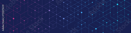 Technology abstract lines and dots connect background with hexagons. Hexagons connection digital data and big data concept. Hex digital data visualization. Vector illustration