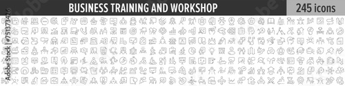 Business Training and Workshop linear icon collection. Big set of 245 Business Training and Workshop icons. Thin line icons collection. Vector illustration © stas111