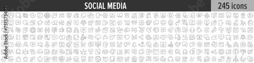 Social Media linear icon collection. Big set of 245 Social Media icons. Thin line icons collection. Vector illustration