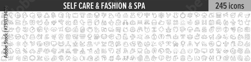 Self Care, Fashion and Spa linear icon collection. Big set of 245 Self Care, Fashion and Spa icons. Thin line icons collection. Vector illustration