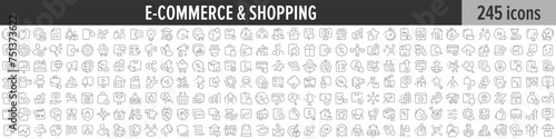 E-Commerce and Shopping linear icon collection. Big set of 245 E-Commerce and Shopping icons. Thin line icons collection. Vector illustration