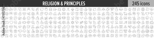 Religion and Principles linear icon collection. Big set of 245 Religion and Principles icons. Thin line icons collection. Vector illustration