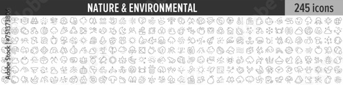 Nature and Environmental linear icon collection. Big set of 245 Nature and Environmental icons. Thin line icons collection. Vector illustration
