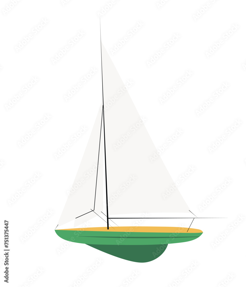 Toy boat, hand drawn in flat design. Kids toy to play on the water or a yacht model. Hand drawn vector illustration in flat design