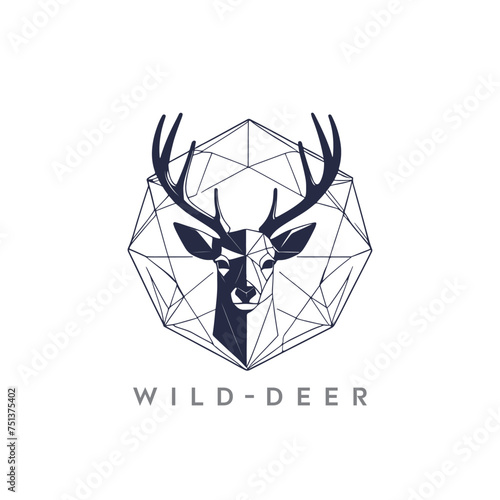 Vector geometric deer line art. Low poly style animal drawing. Modern Christmas symbol.