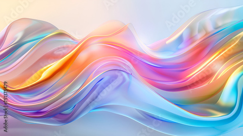 Ethereal Elegance Translucent Glass Ribbon on a White Abstract Background with Dynamic Holographic Waves and Iridescent Design Element for Striking Banner Background and Wallpaper, Colorful abstrac
