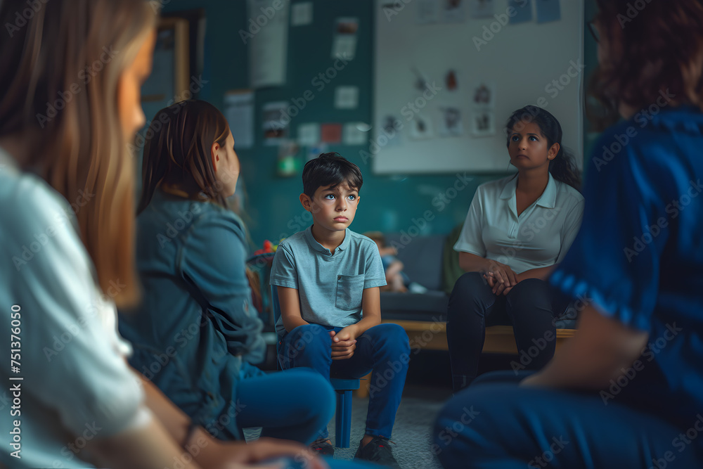 School bullying concept - teachers and councelors comforting child and dealing with school bullying School bullying concept - teachers and councelors comforting child and dealing with school bullying