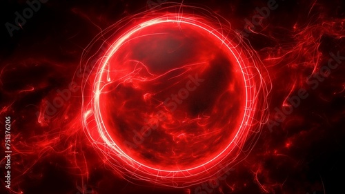 Abstract Red Energy Orb with Electric Sparks on Dark Background