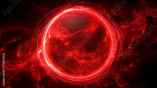 Abstract Red Energy Orb with Electric Sparks on Dark Background