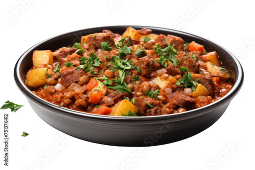 Hearty Meat Lentil Stew Isolated on Transparent Background.